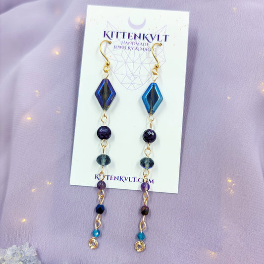 Amethyst & Blue Apatite Geometric Earrings