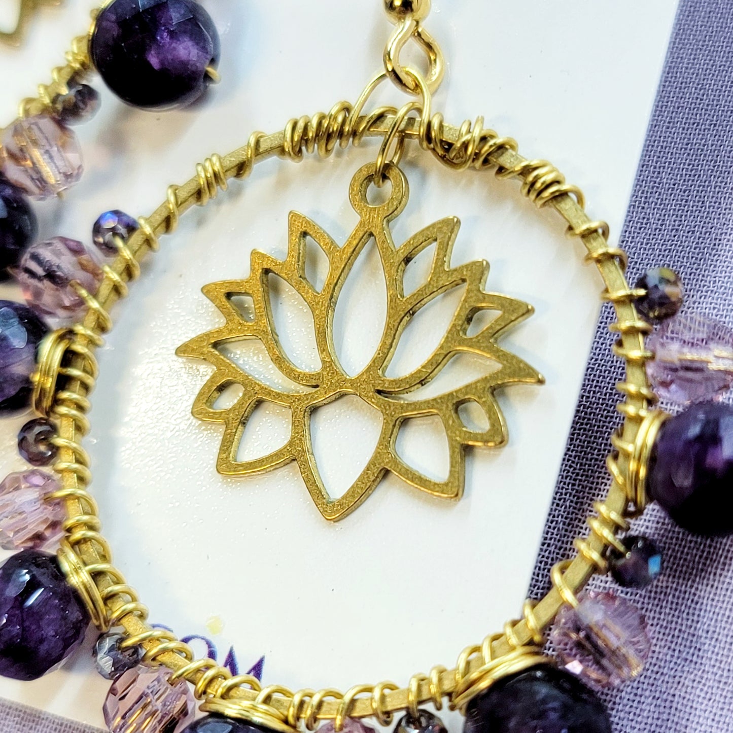 Amethyst & Prism Glass Lotus Earrings