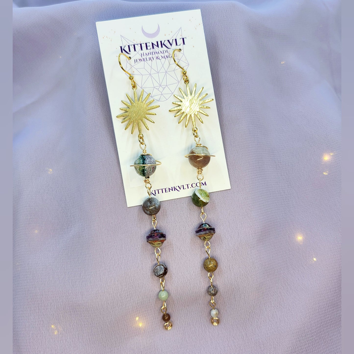Ocean Jasper, Moss Agate & Czech Glass Planet Earrings