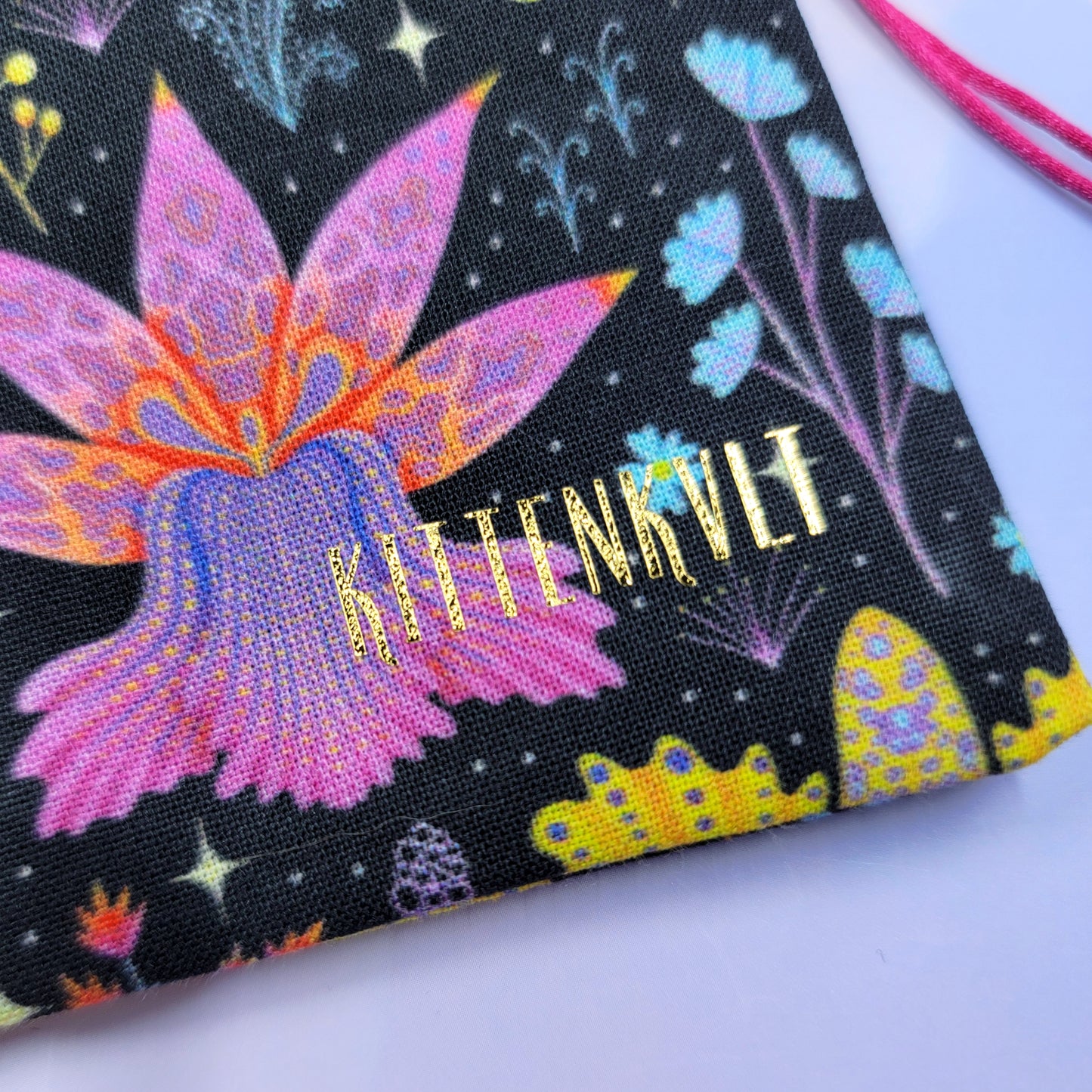 Psychedelic Rainbow Mystical Lotus Orchid Floral Garden Witchy Trinket Pouch