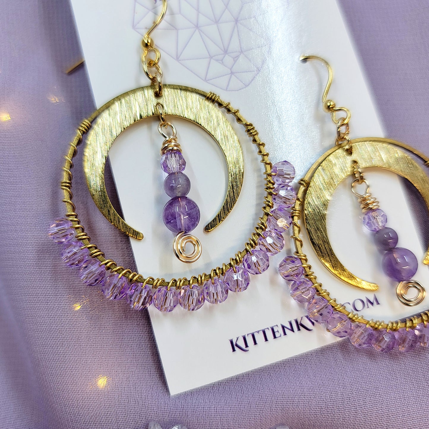 Amethyst Moon Hoop Earrings