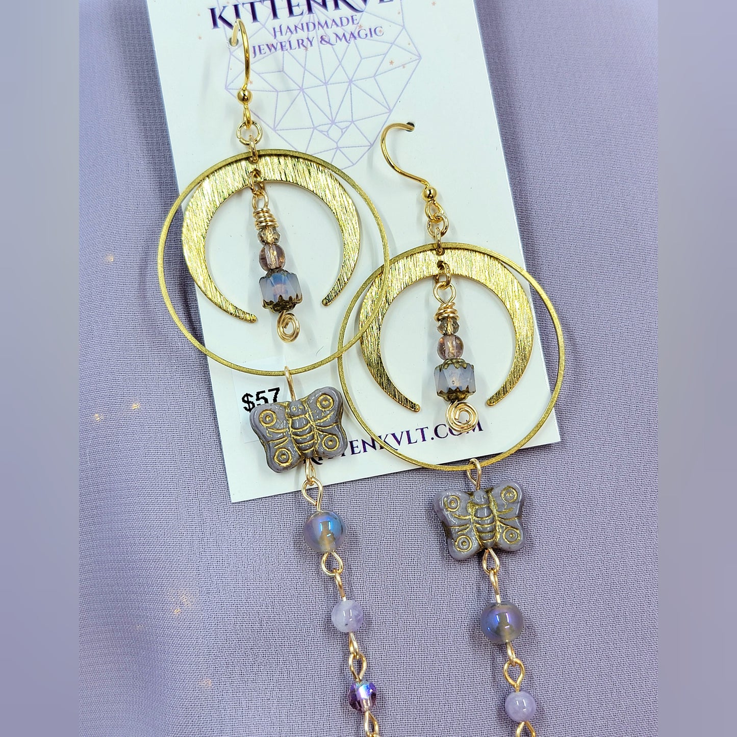 Ethereal Butterfly Lantern Aura Agate & Amethyst Earrings