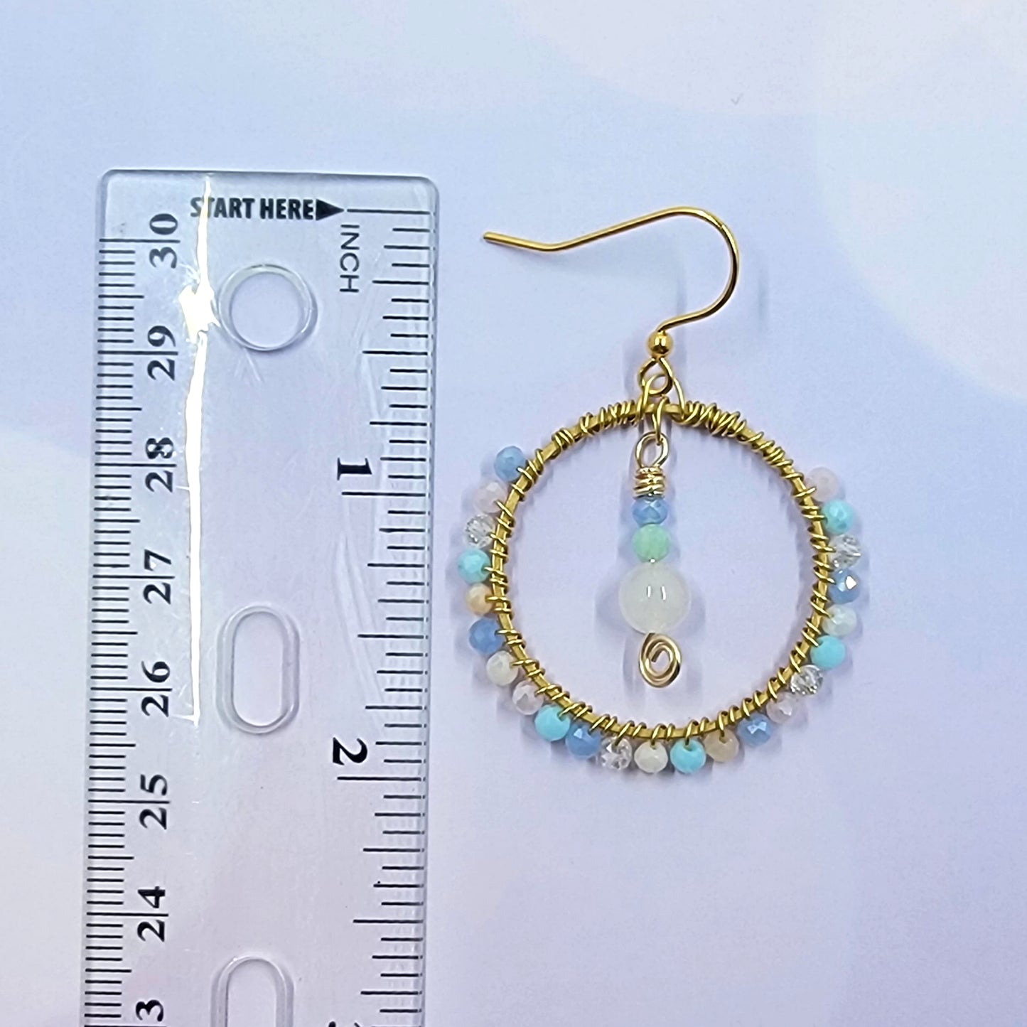 Ethereal Rose Quartz, Amazonite & Glass Hoop Earrings
