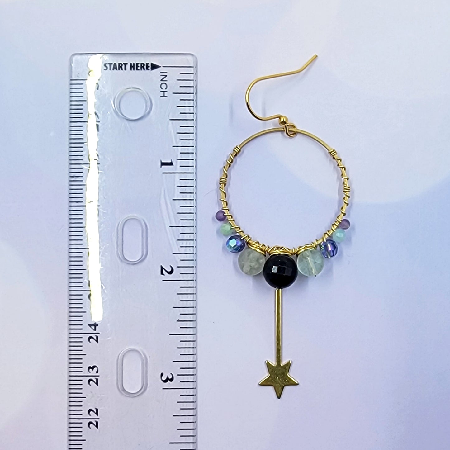 Mystical Fluorite, Amazonite, Amethyst & Czech Glass Wand Earrings
