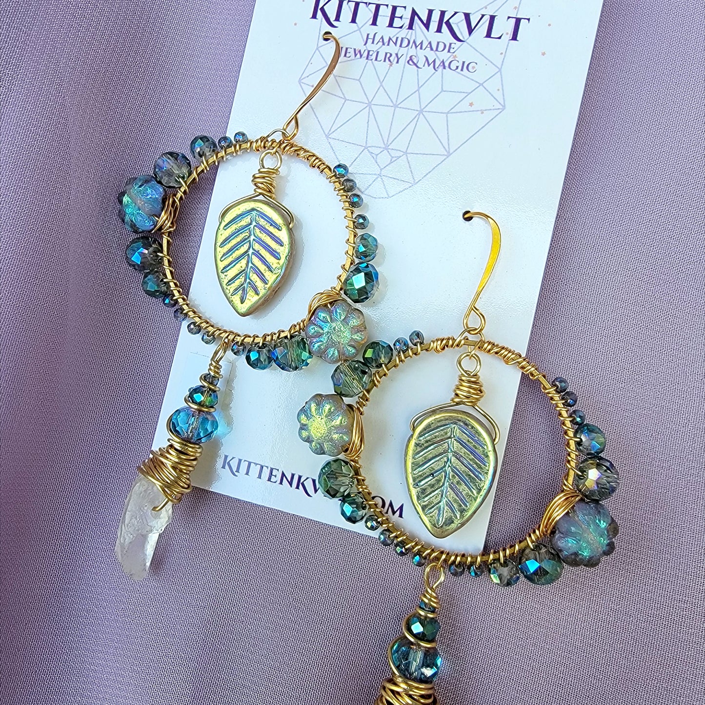 Mystical Ethereal Fairy Flower Leaf Quartz Earrings