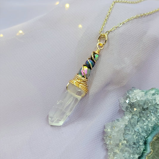 Mystical Rainbow Fairy Witch Quartz Crystal Necklace