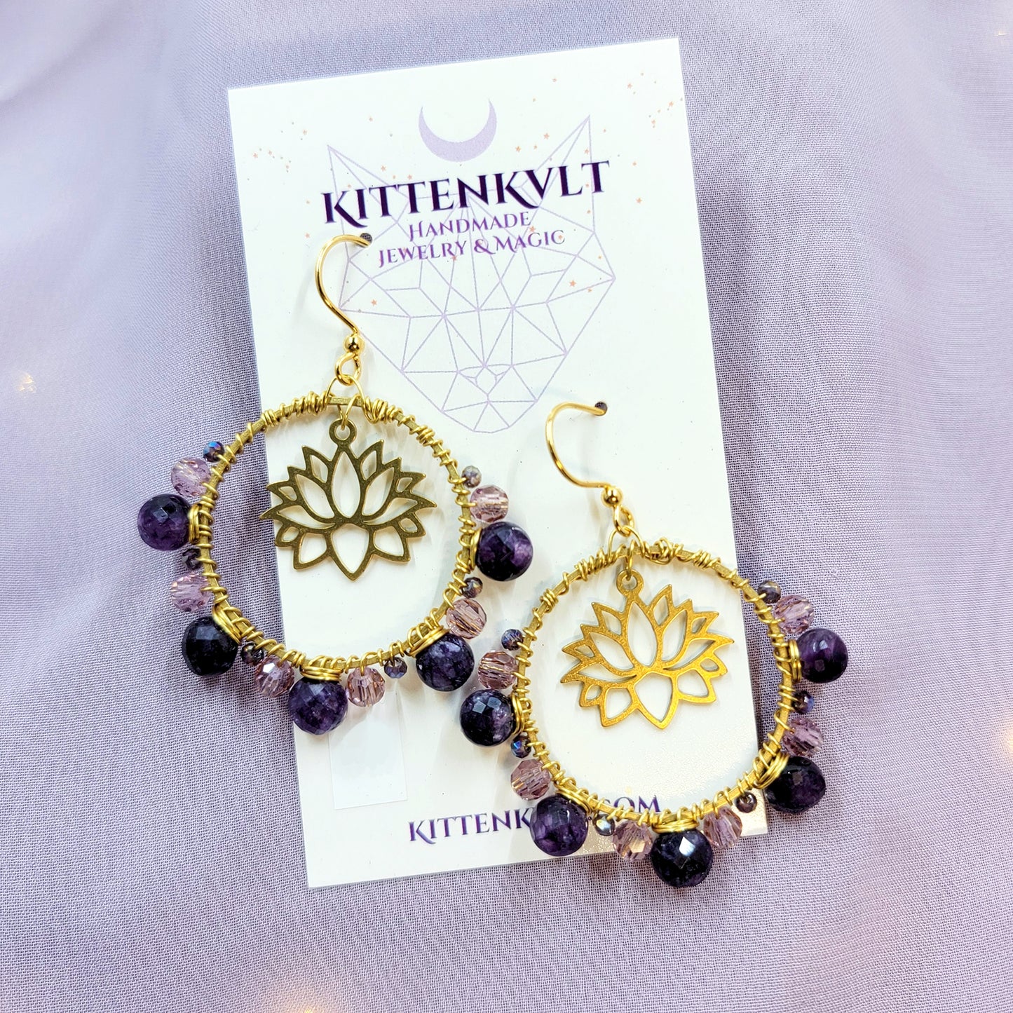 Amethyst & Prism Glass Lotus Earrings