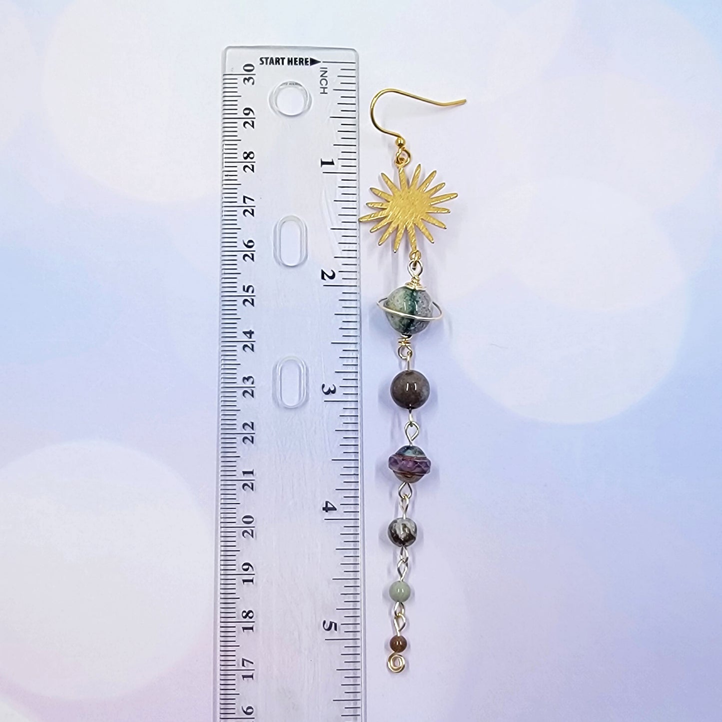 Ocean Jasper, Moss Agate & Czech Glass Planet Earrings