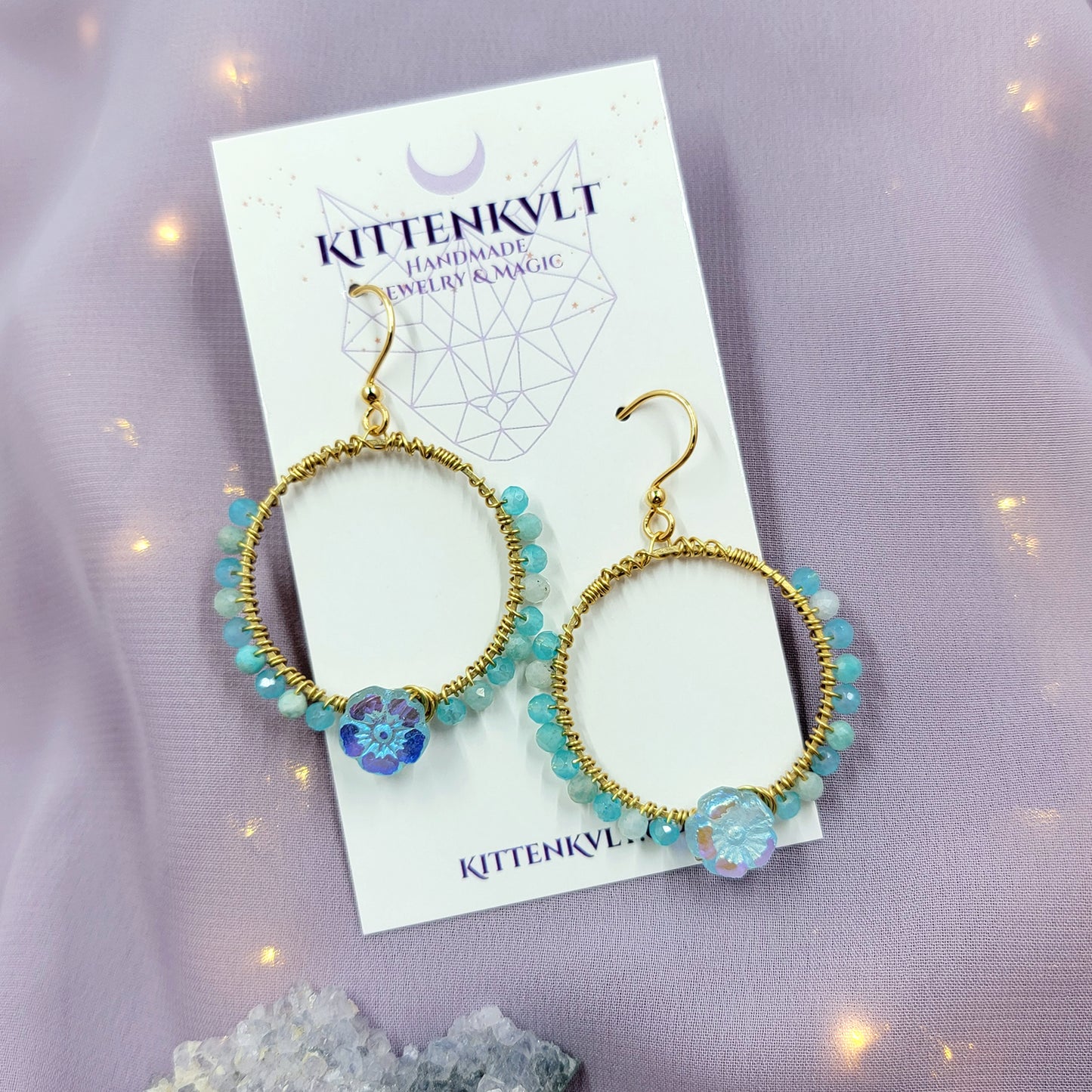 Amazonite Flower Hoop Earrings