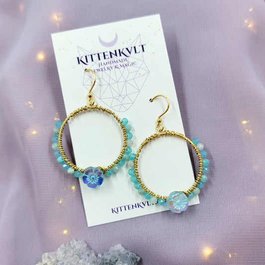Amazonite Flower Hoop Earrings