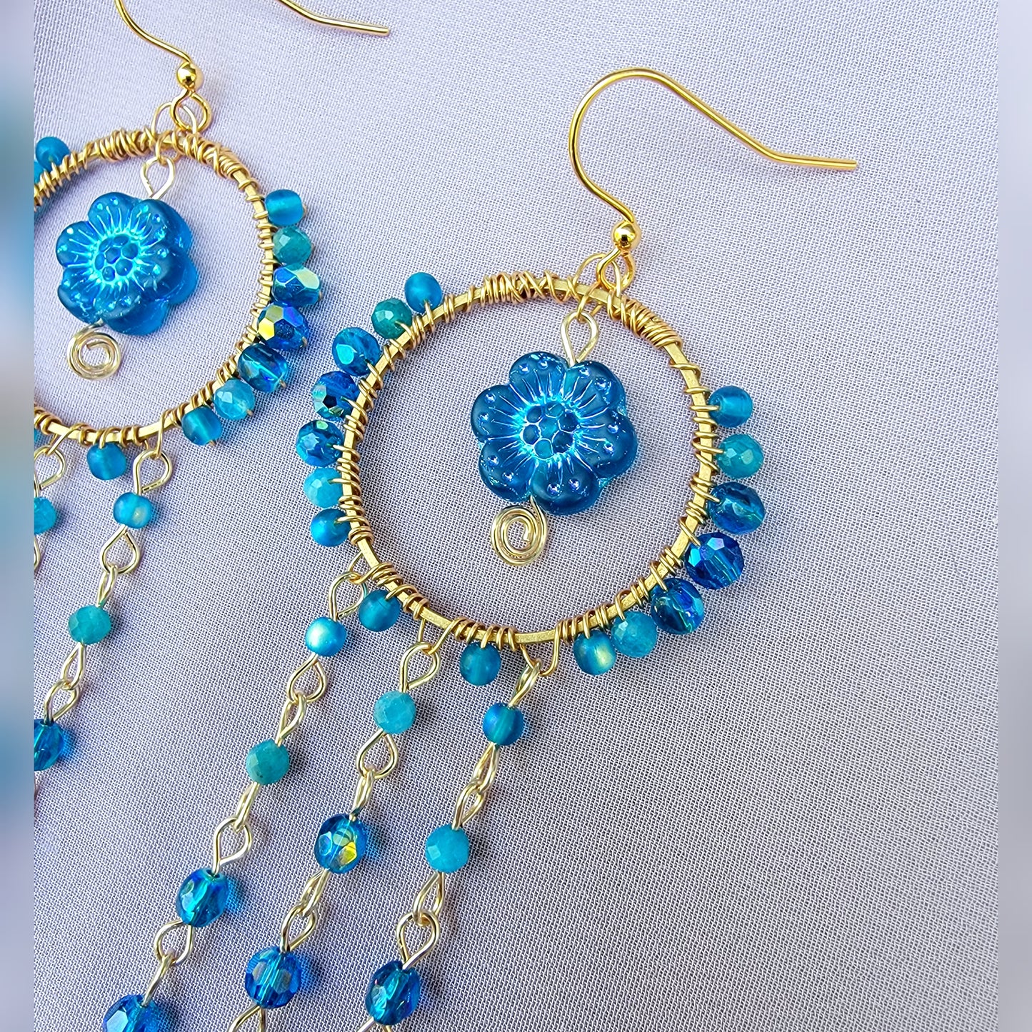 Blue Apatite Flower Earrings