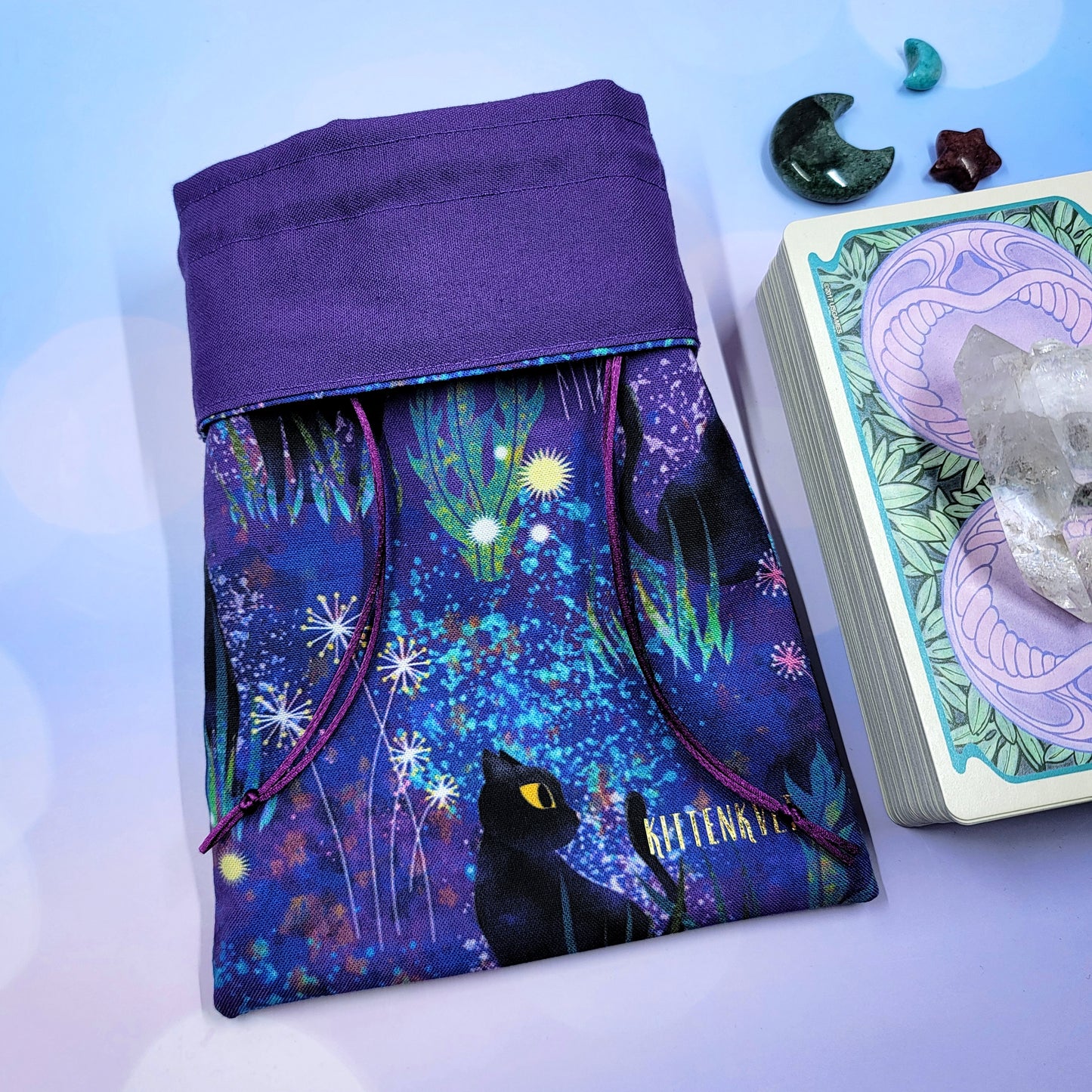 Witchy Mystical Black Kitty Garden Tarot Pouch