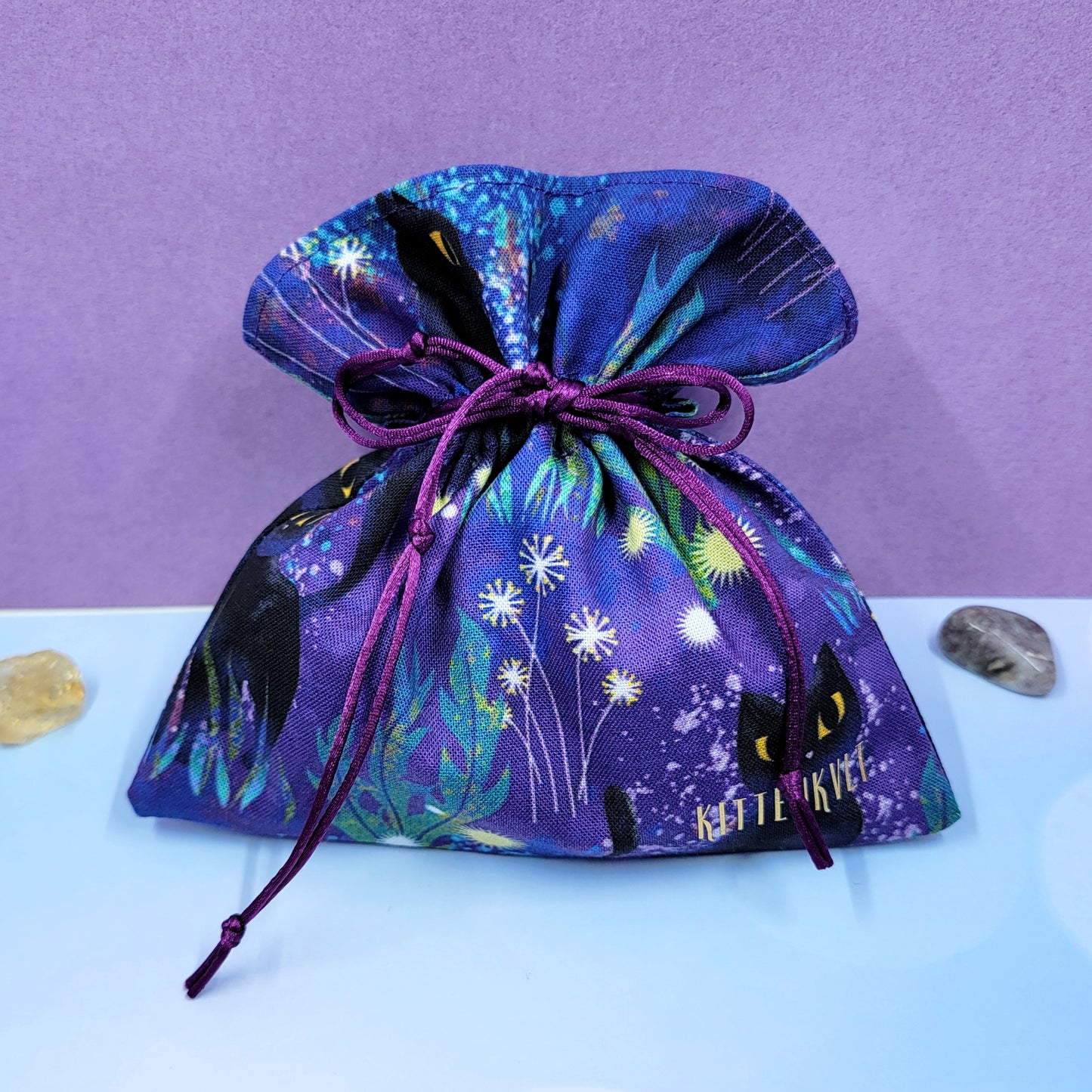 Mystical Witchy Black Cat Crystal Pouch