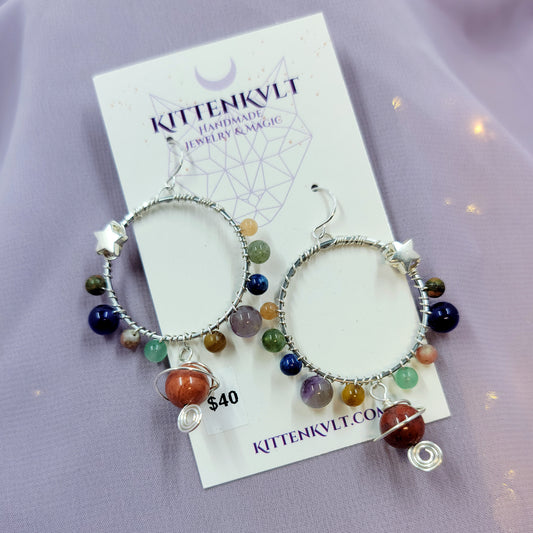Crystal Planet Space Hoop Earrings