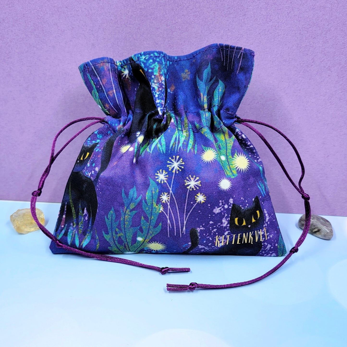 Mystical Witchy Black Cat Crystal Pouch