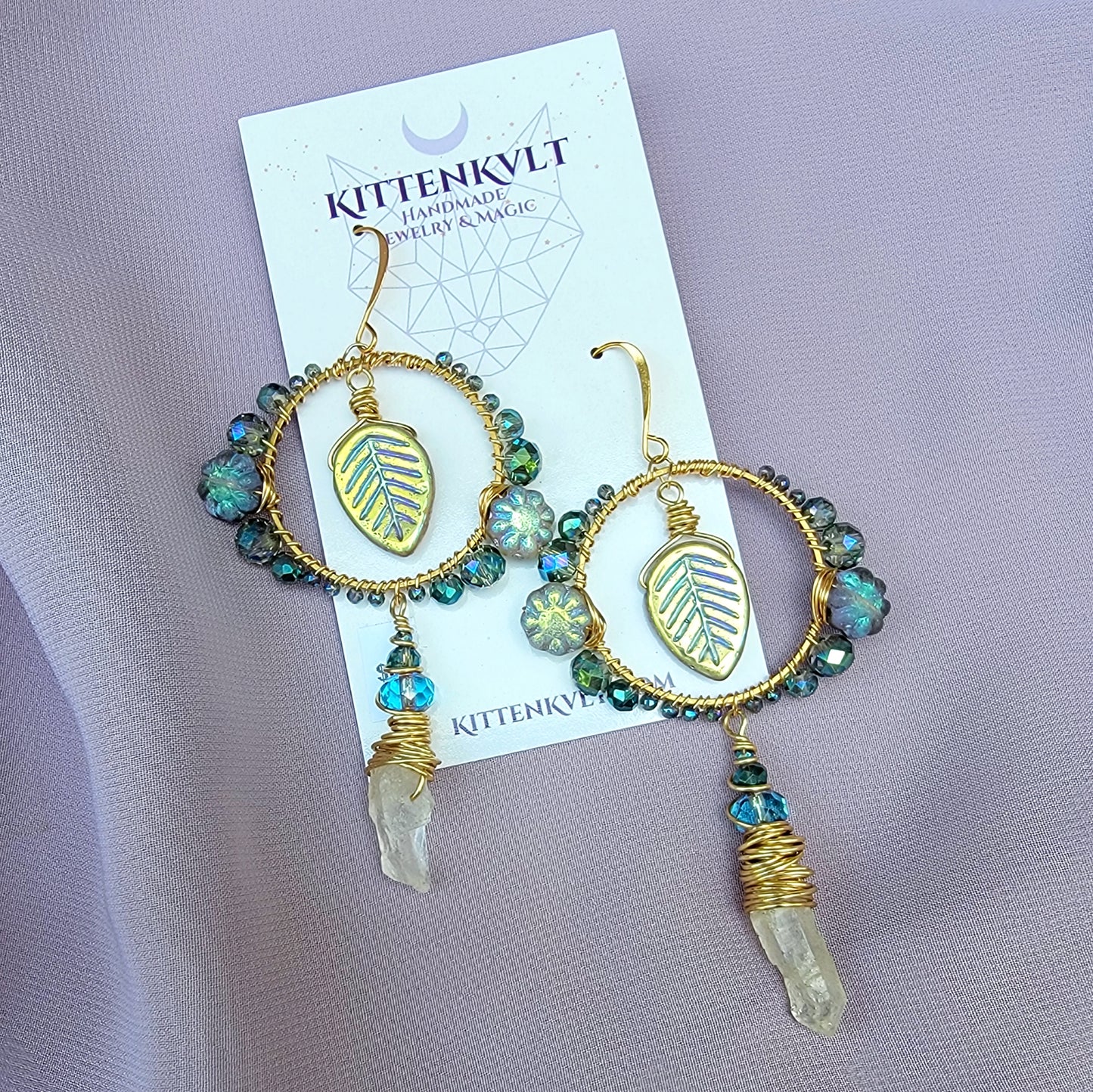 Mystical Ethereal Fairy Flower Leaf Quartz Earrings