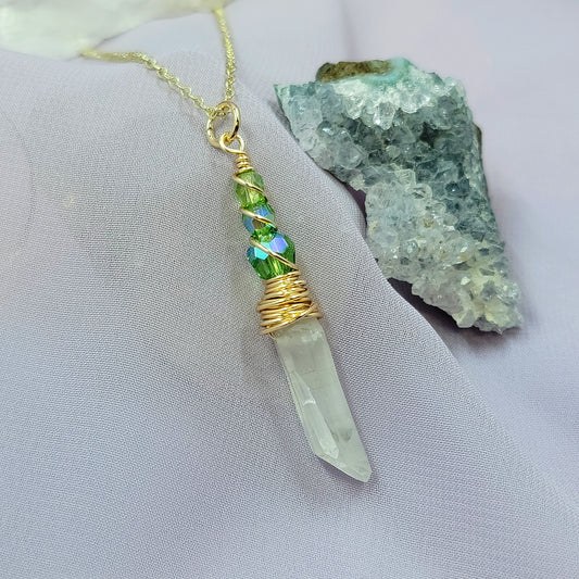 Mystical Fairy Green Witch Quartz Crystal Necklace