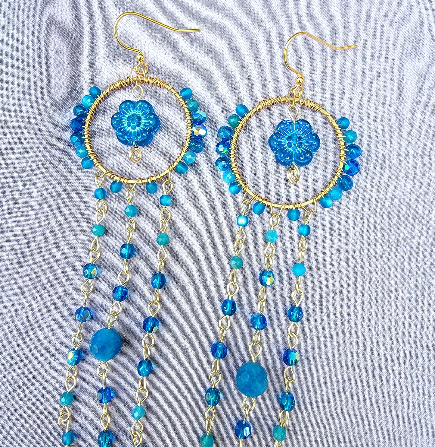 Blue Apatite Flower Earrings