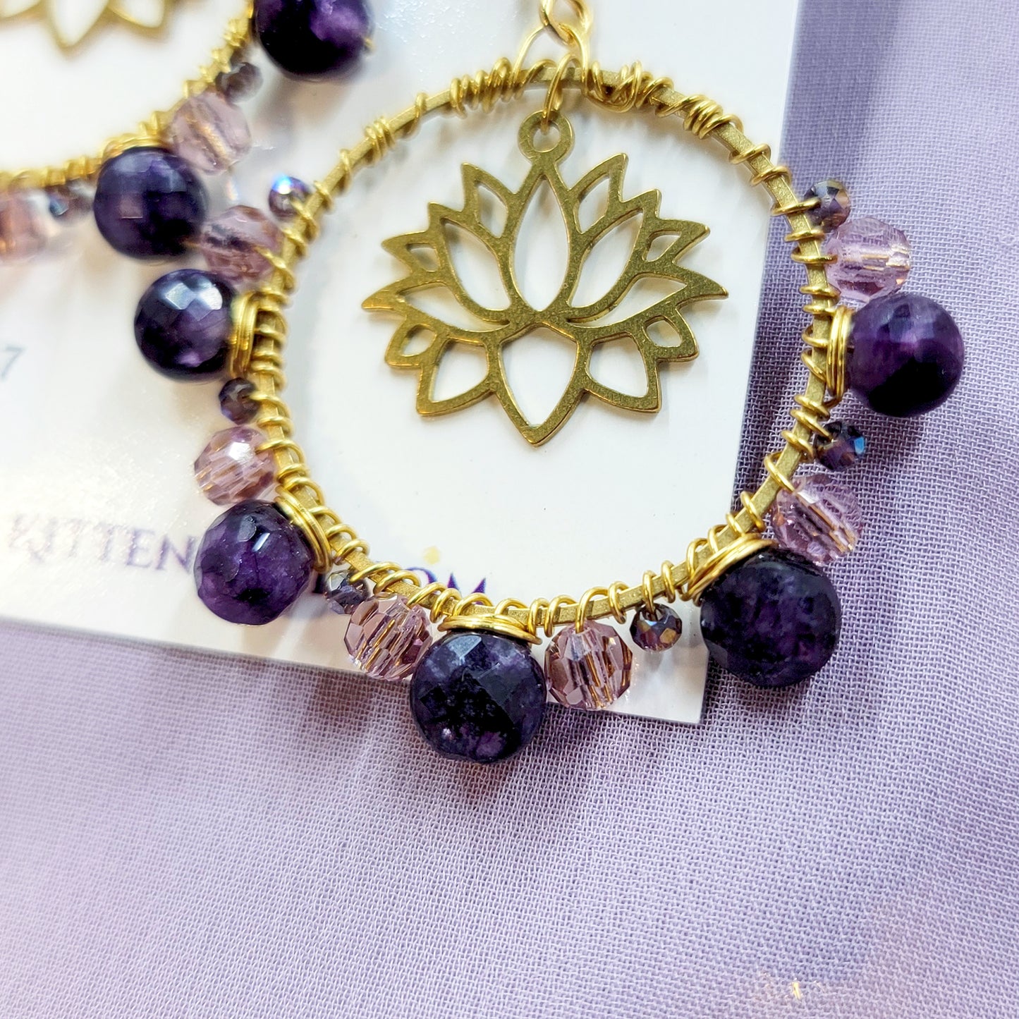 Amethyst & Prism Glass Lotus Earrings