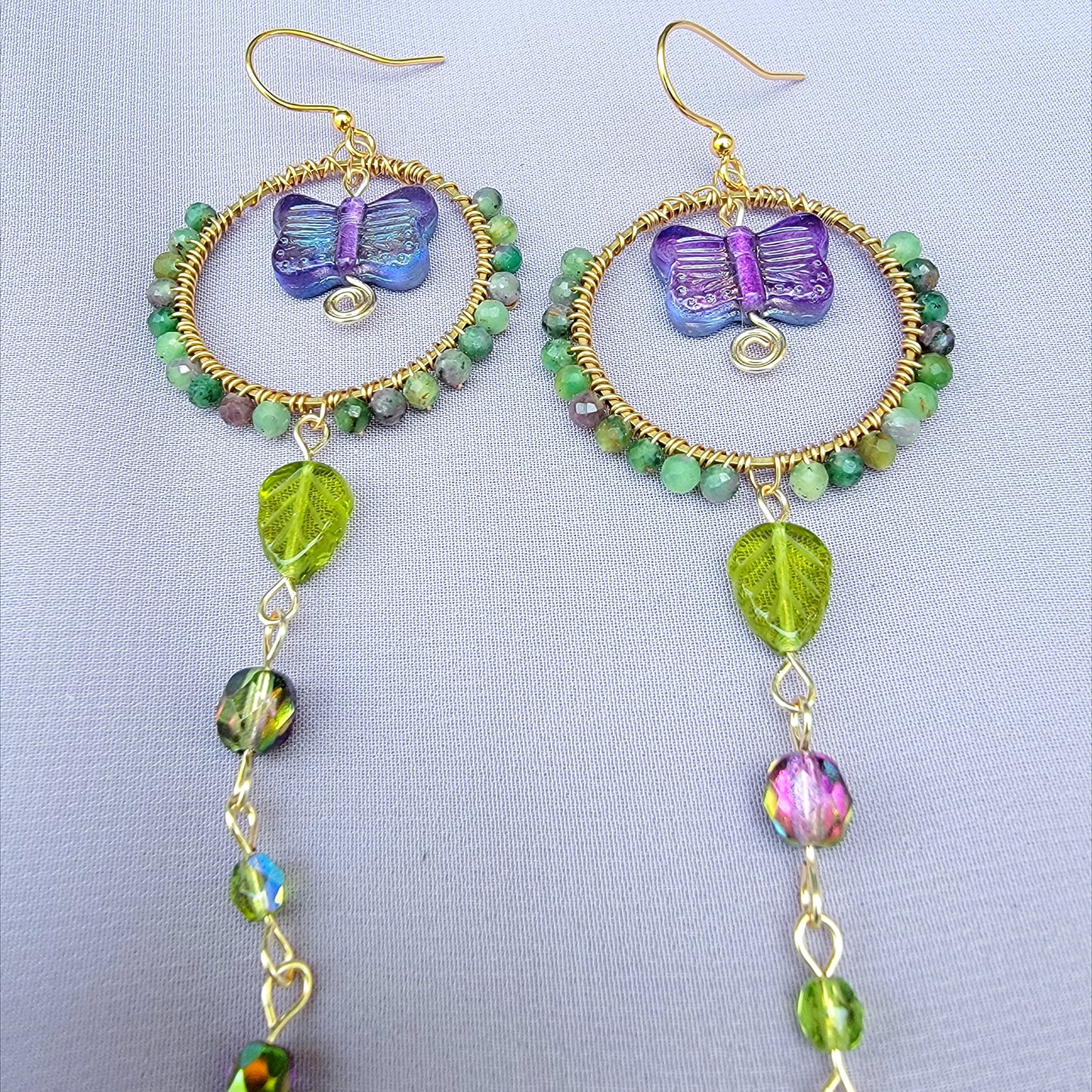 Fuschite Ruby Butterfly Garden Earrings