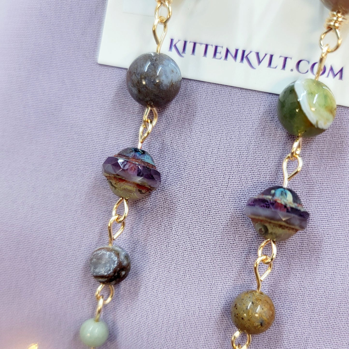 Ocean Jasper, Moss Agate & Czech Glass Planet Earrings