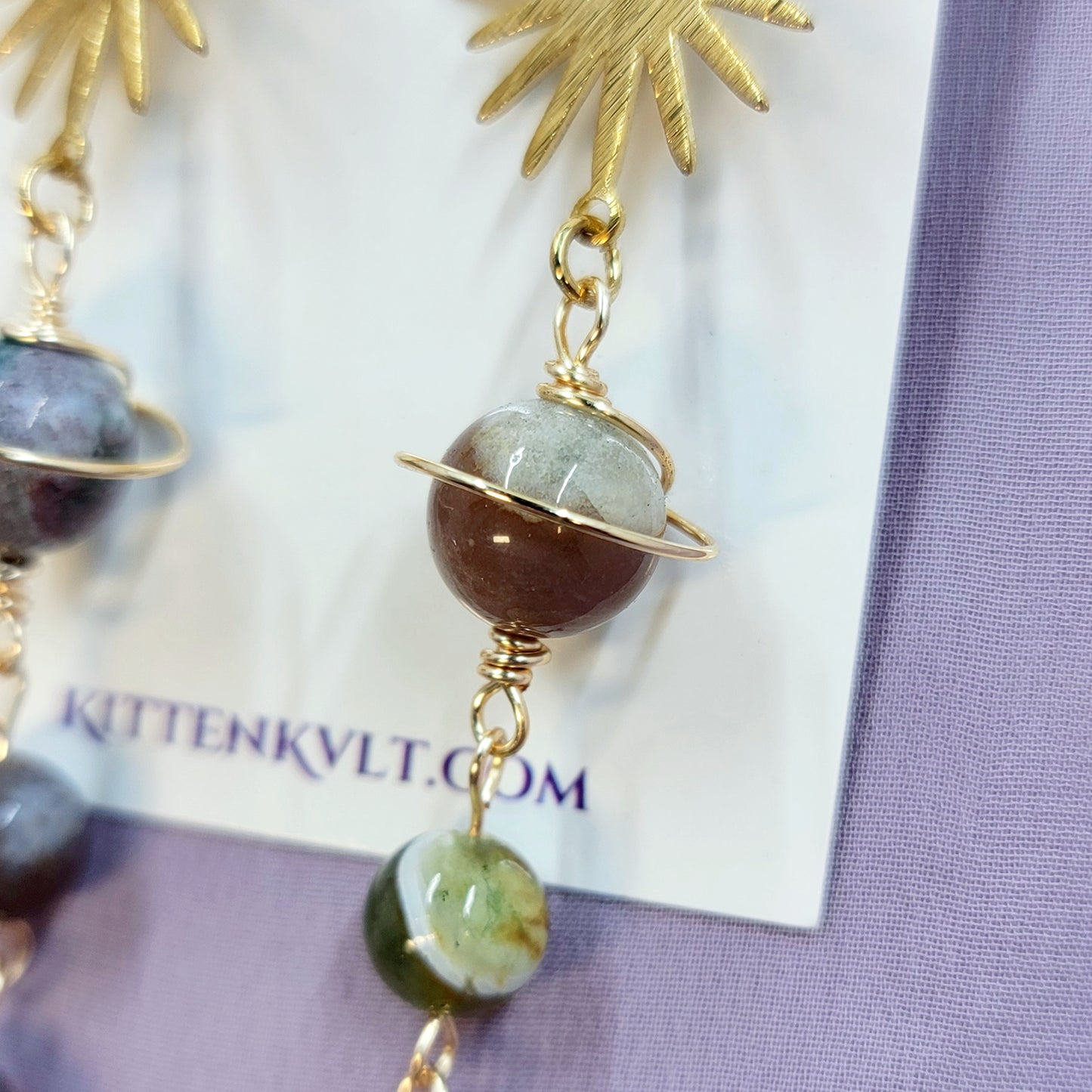 Ocean Jasper, Moss Agate & Czech Glass Planet Earrings