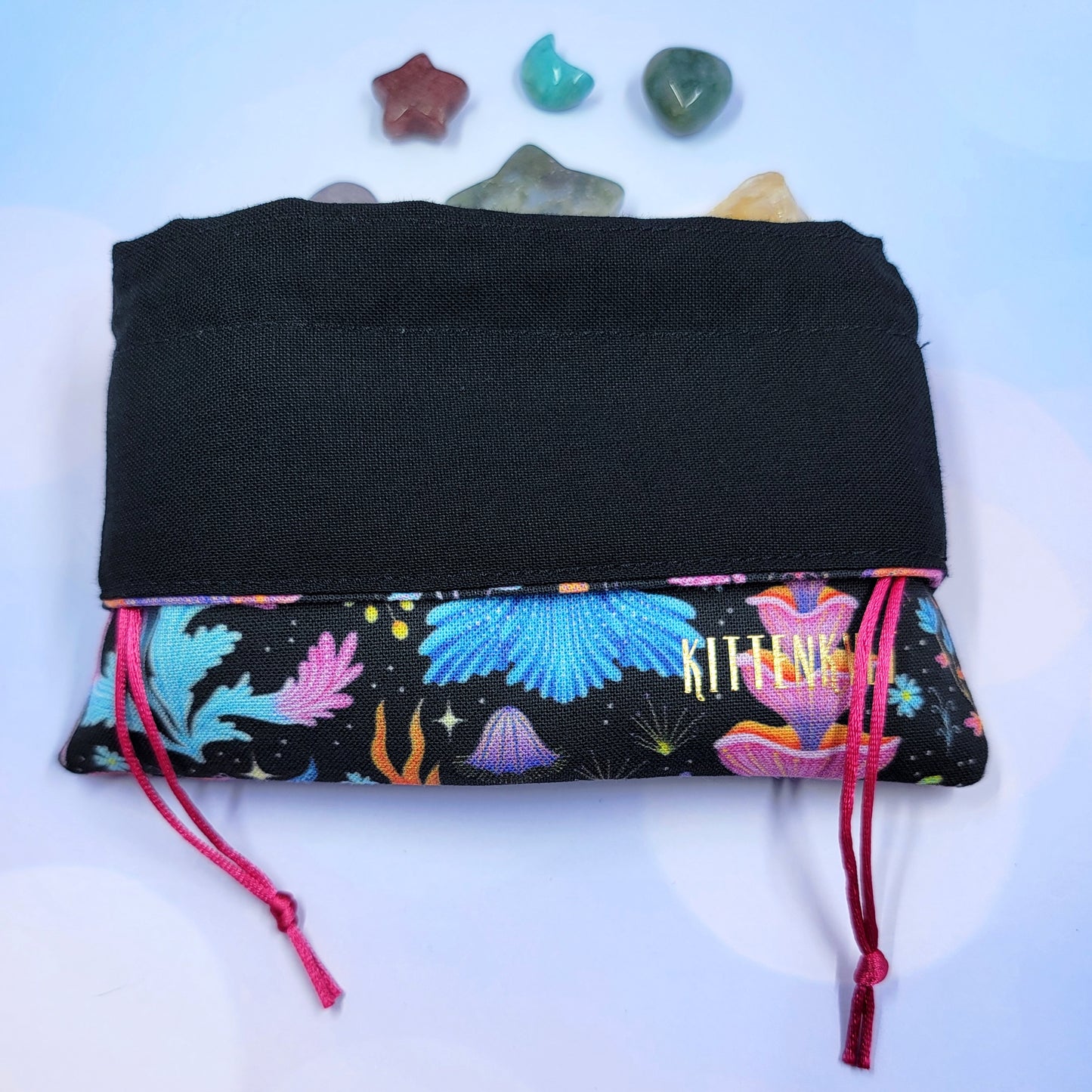 Mystical Witchy Lotus Orchid Floral Rainbow Crystal Pouch