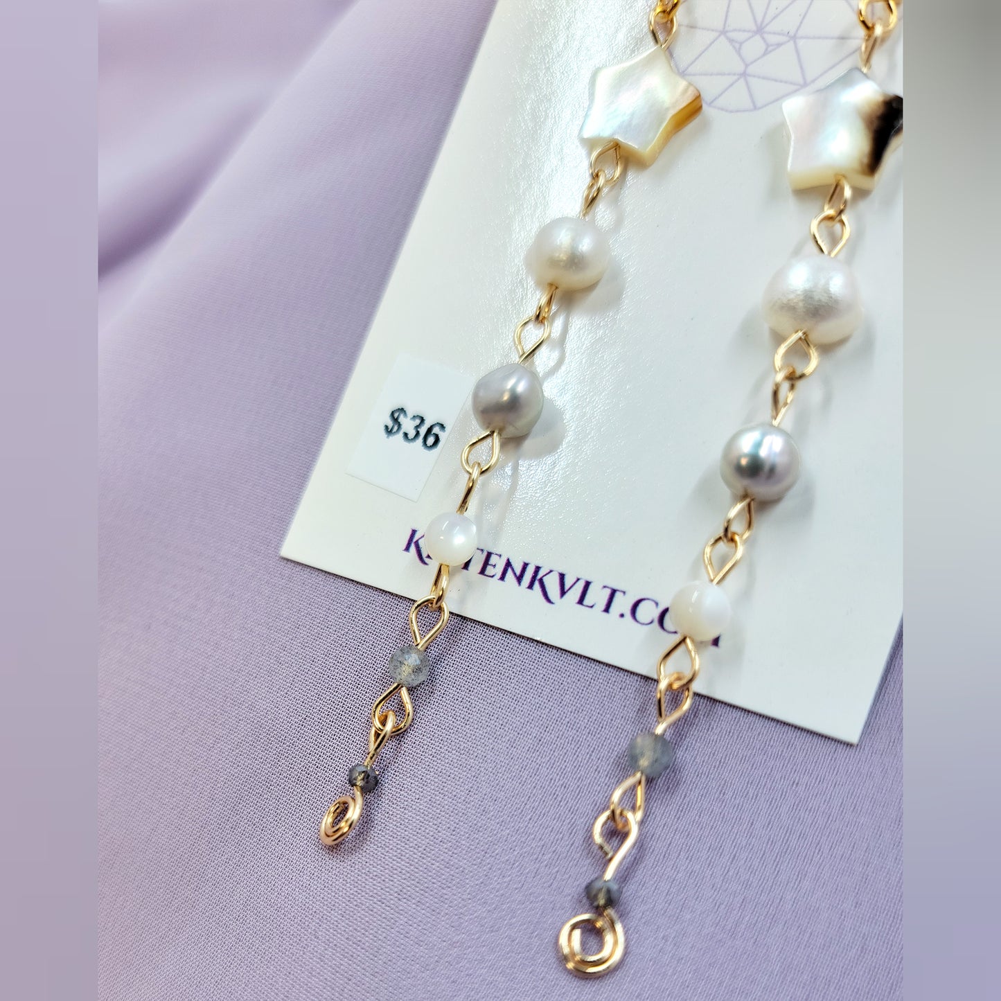 Ethereal Pearl, Labradorite & Mother of Pearl Shell Star Iridescent Earrings