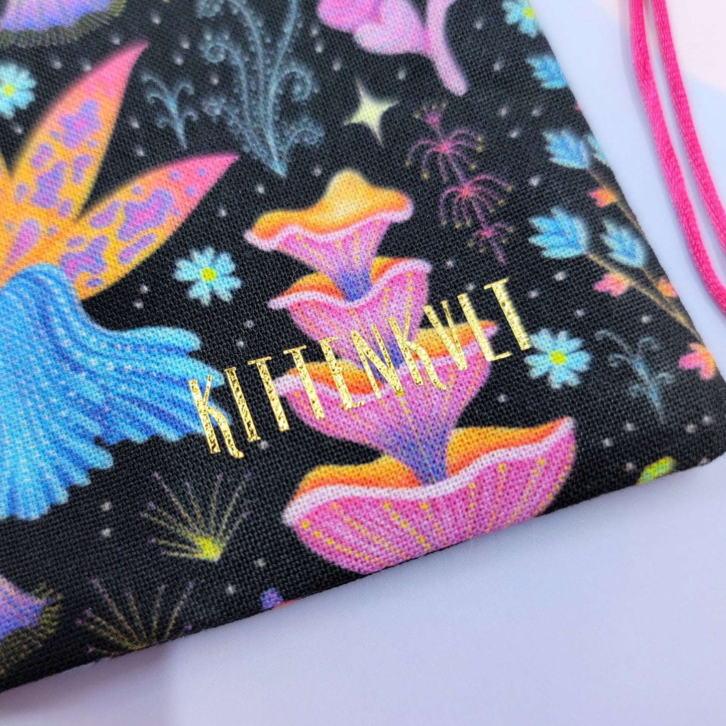 Mystical Witchy Lotus Orchid Floral Rainbow Crystal Pouch
