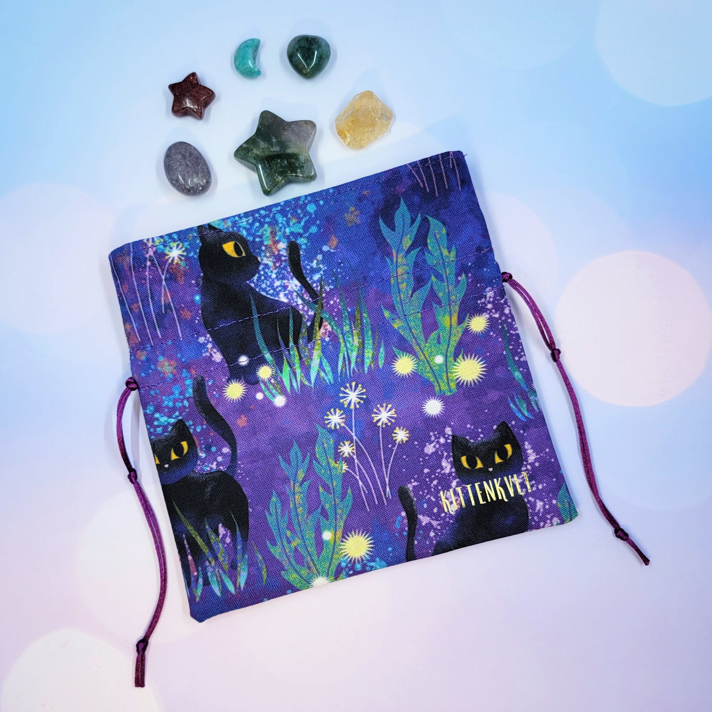 Mystical Witchy Black Cat Crystal Pouch