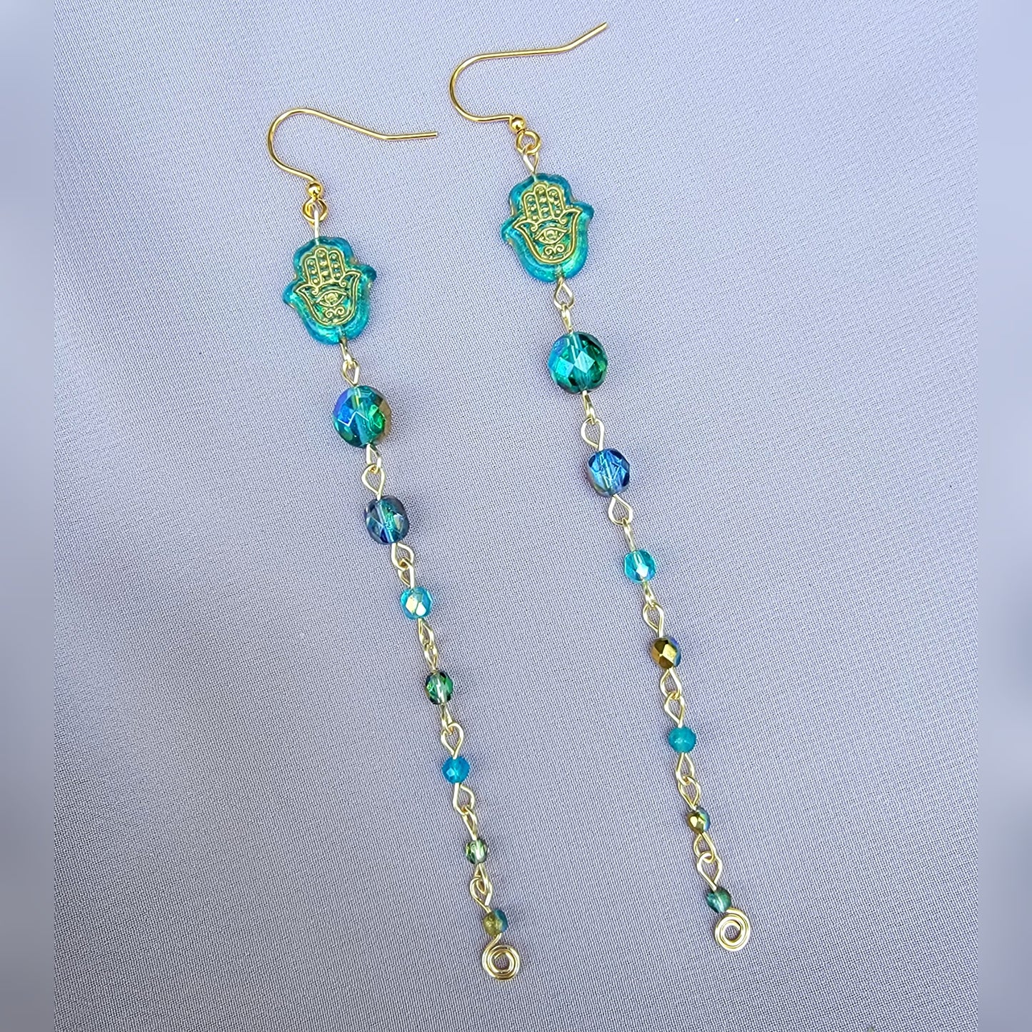 Mystical Hamsa Blue Apatite Earrings
