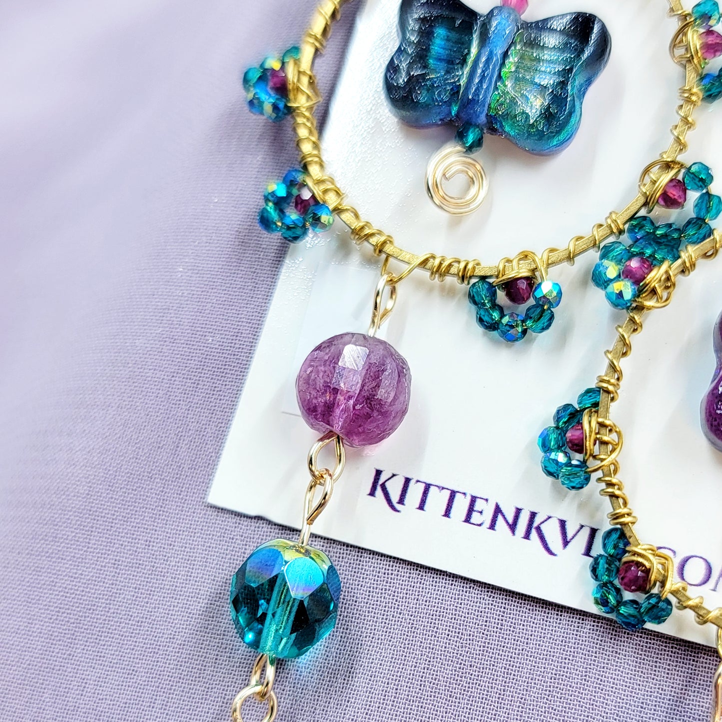 Mystical Rainbow Fluorite & Czech Glass Butterfly Sun Catcher Earrings