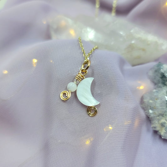 Ethereal Mother of Pearl Shell Moon Necklace