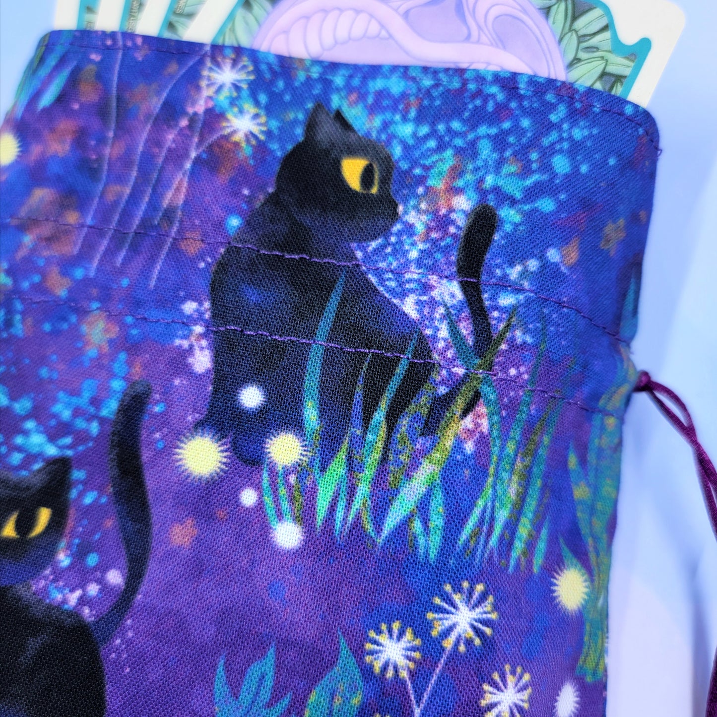 Witchy Mystical Black Kitty Garden Tarot Pouch