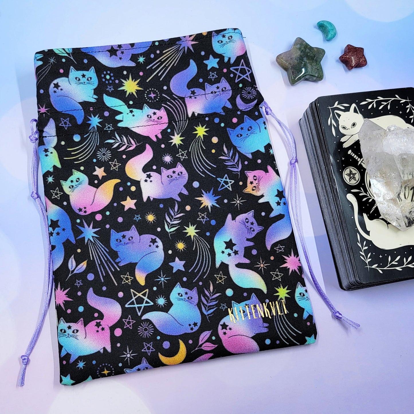 Witchy Mystical Celestial Rainbow Kitty Cats Trinket Pouch