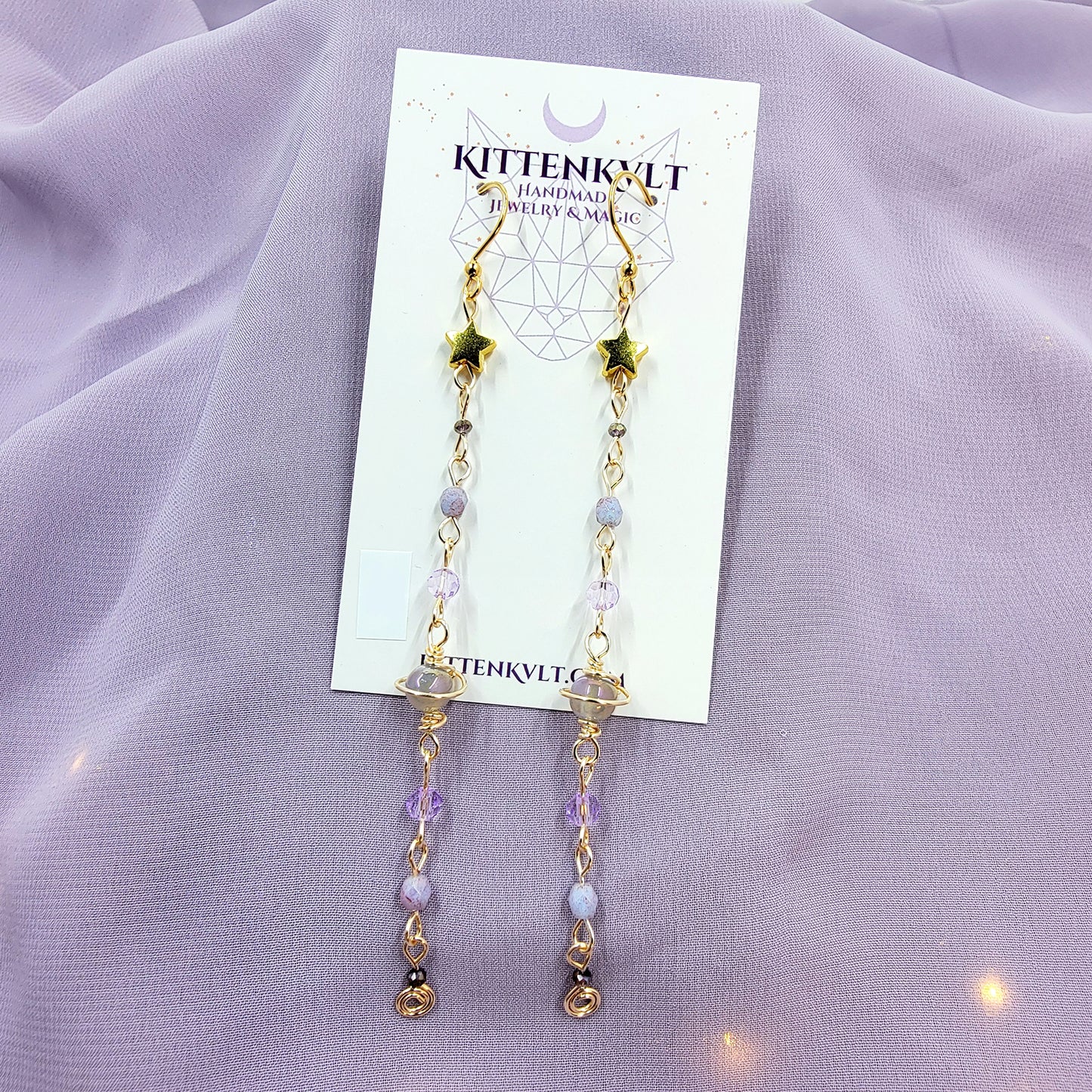 Ethereal Aura Agate & Czech Glass Planet Celestial Earrings