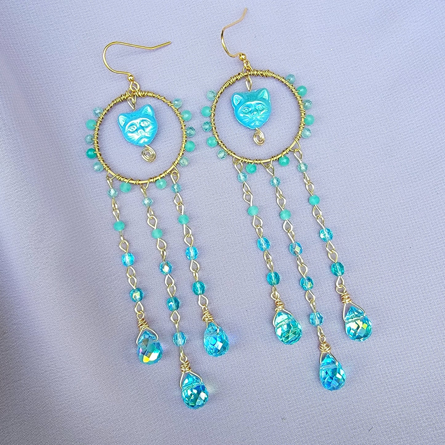 Amazonite & Blue Apatite Kitty Sun Catcher Earrings