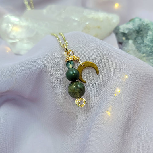 Moss Agate Moon Necklace