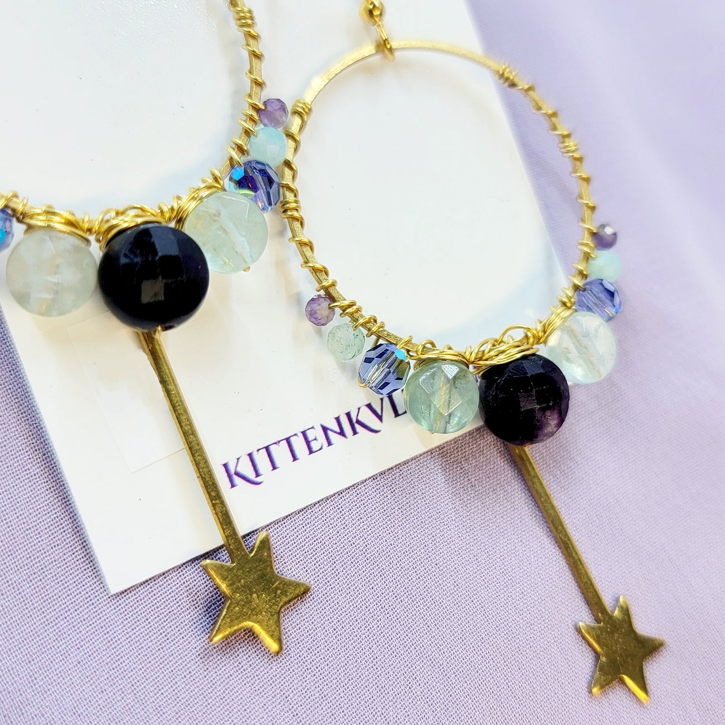 Mystical Fluorite, Amazonite, Amethyst & Czech Glass Wand Earrings