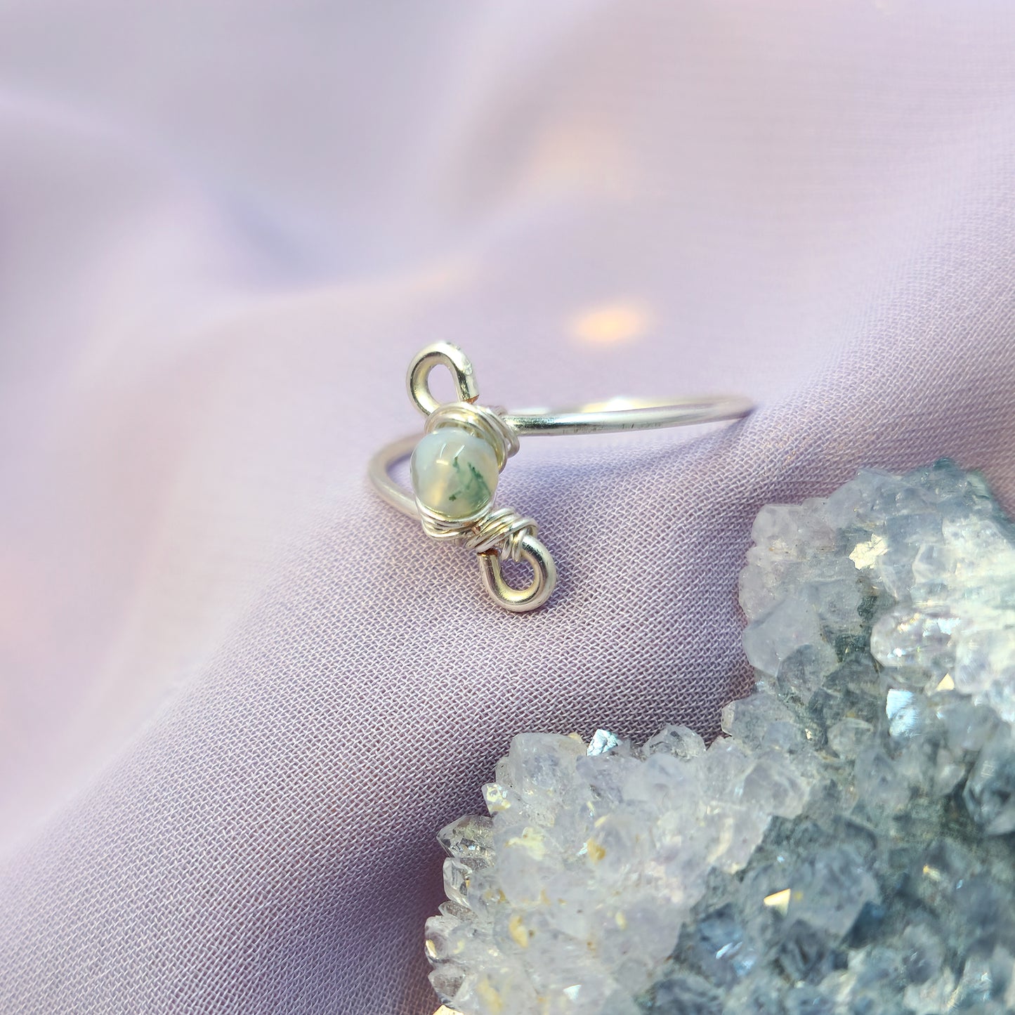 Dainty Fairy Moss Agate Ring