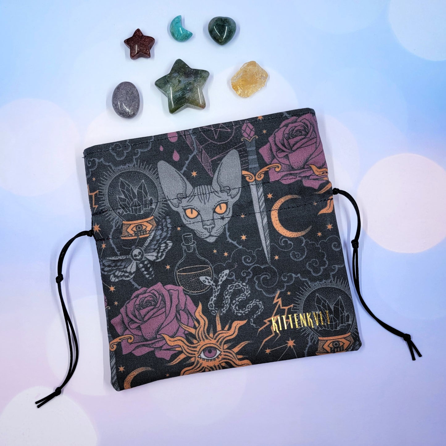 Mystical Witchy Gothic Hairless Sphynx Cat Crystal Pouch