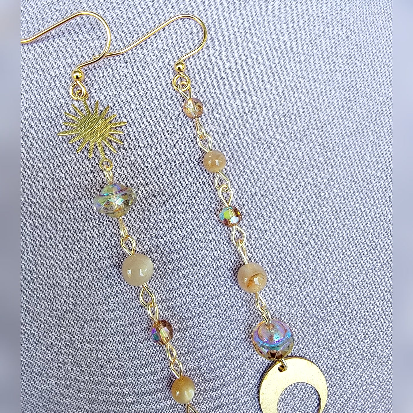 Celestial Sunstone Planet Moon Earrings
