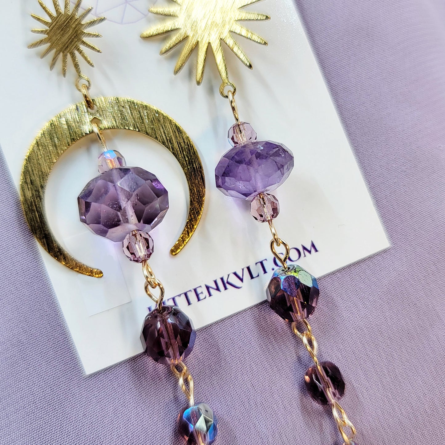 Celestial Cosmic Amethyst & Czech Glass Earrings