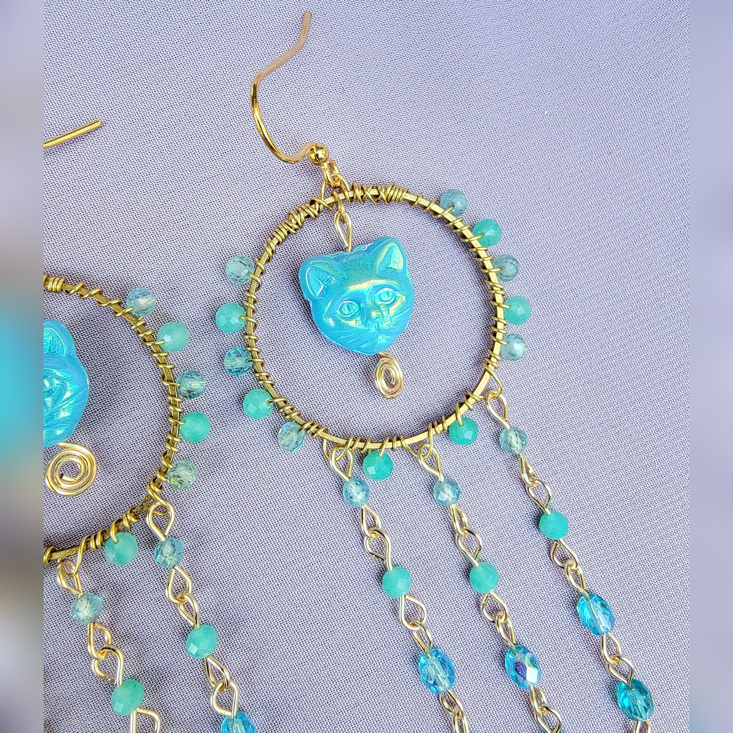 Amazonite & Blue Apatite Kitty Sun Catcher Earrings