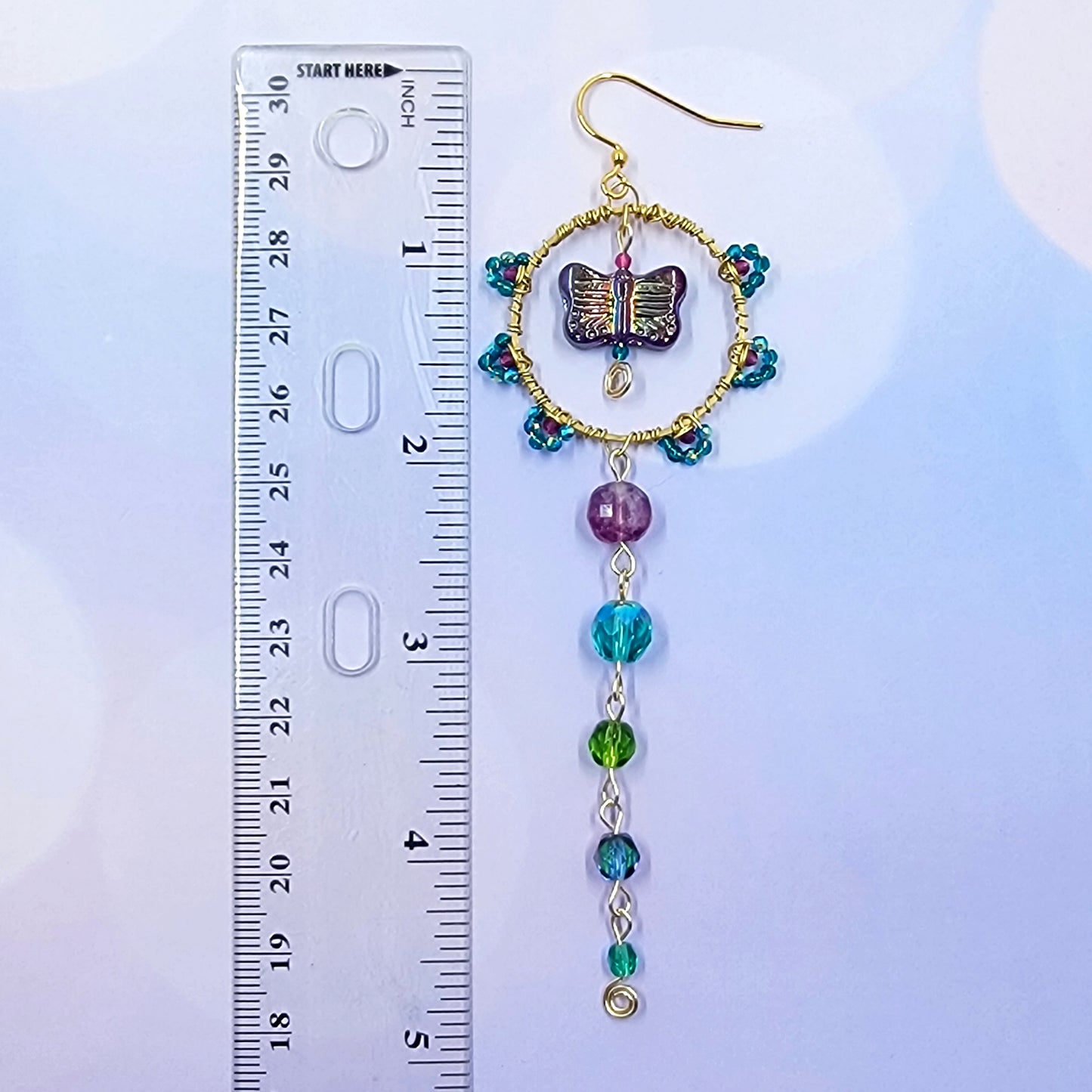 Mystical Rainbow Fluorite & Czech Glass Butterfly Sun Catcher Earrings