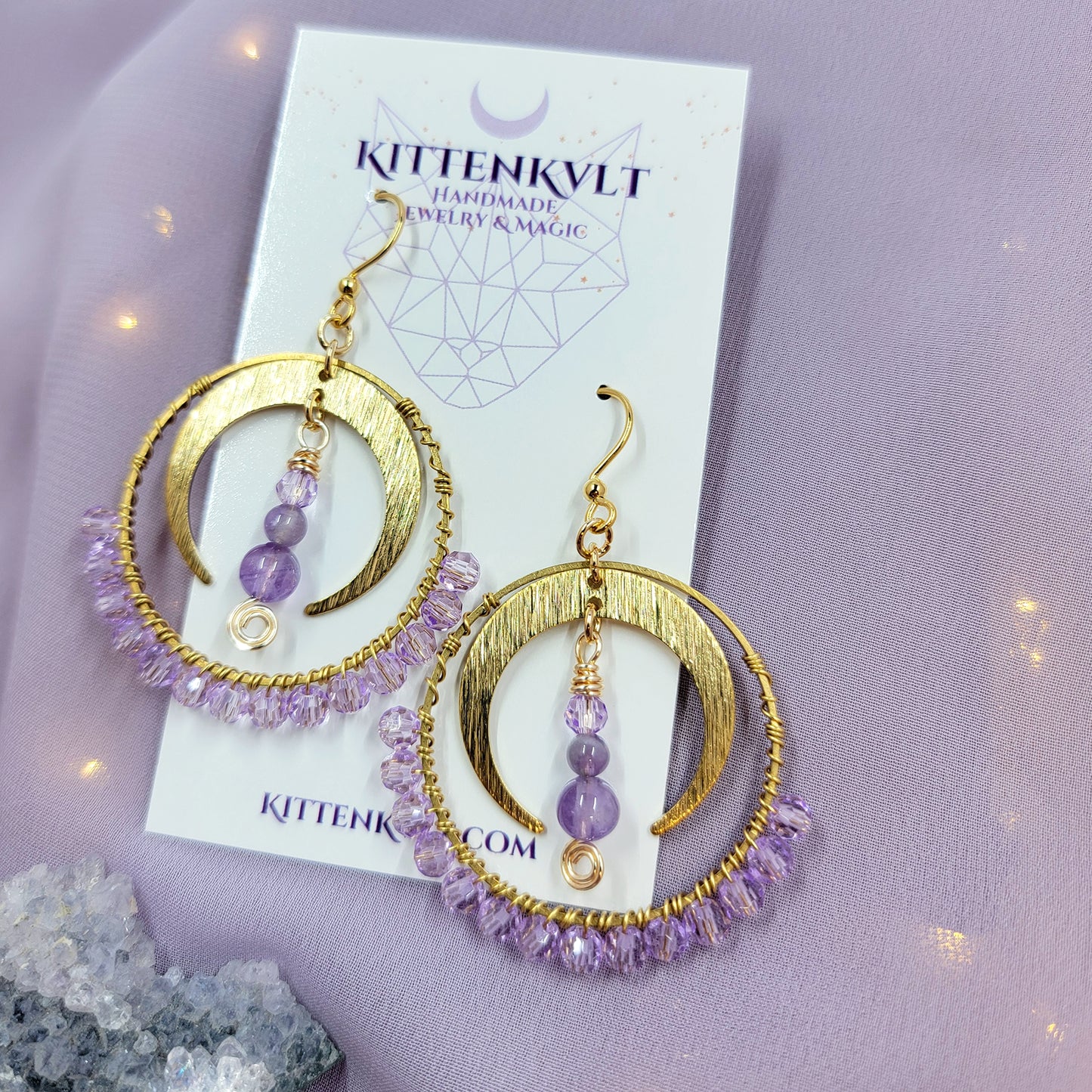 Amethyst Moon Hoop Earrings