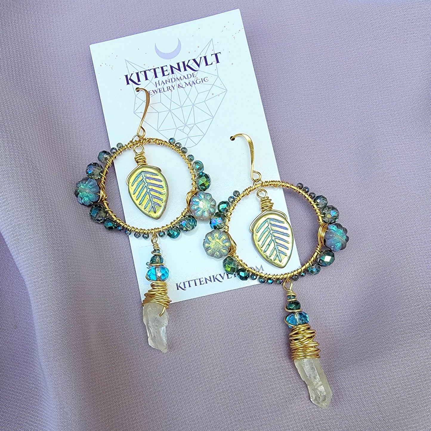 Mystical Ethereal Fairy Flower Leaf Quartz Earrings