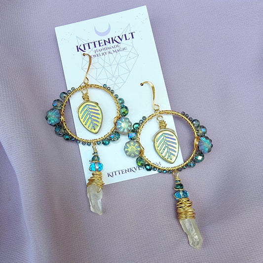 Mystical Ethereal Fairy Flower Leaf Quartz Earrings