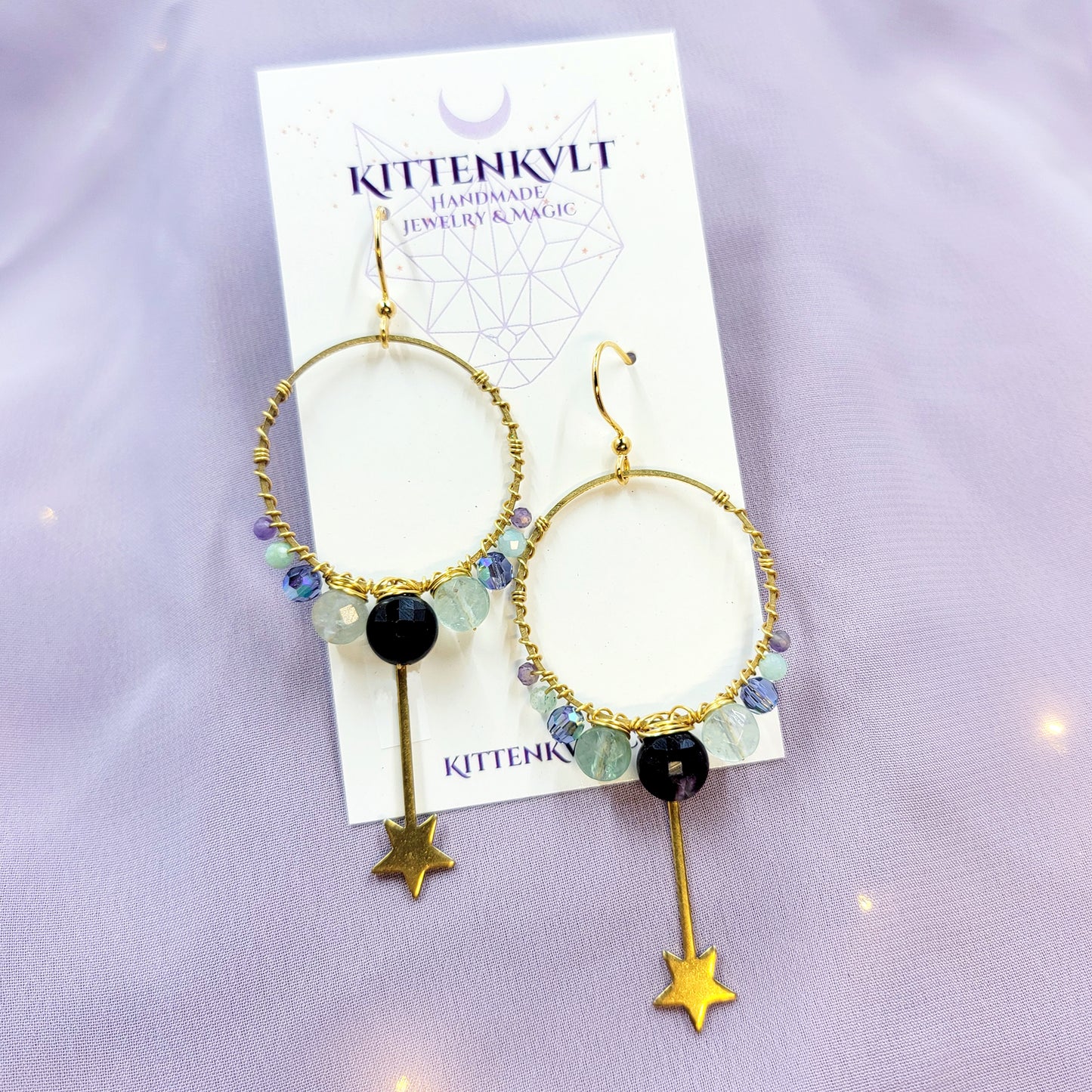 Mystical Fluorite, Amazonite, Amethyst & Czech Glass Wand Earrings