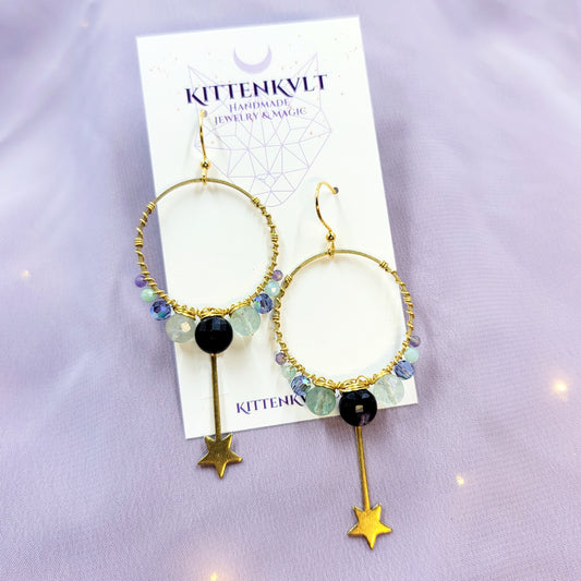 Mystical Fluorite, Amazonite, Amethyst & Czech Glass Wand Earrings